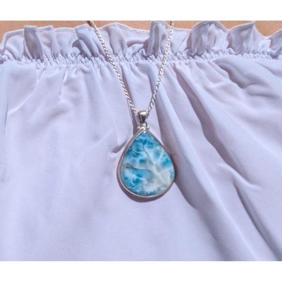 Women's Larimar Pendant Necklace Rope Chain Style Handmade Fine‎ Jewelry *** - Picture 10 of 11